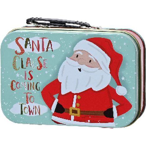 Kaemingk – Mini-valise de Noël Père Noël, bleu clair avec motif multicolore, 10 x 6,7 cm, étain