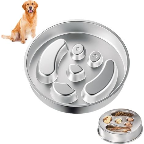 Gamelle anti-glouton en acier inoxydable 304 - 22 cm - Favorise une alimentation lente et prévient efficacement les risques d'étouffement - Convient aux chiens de taille moyenne à grande (1/5)