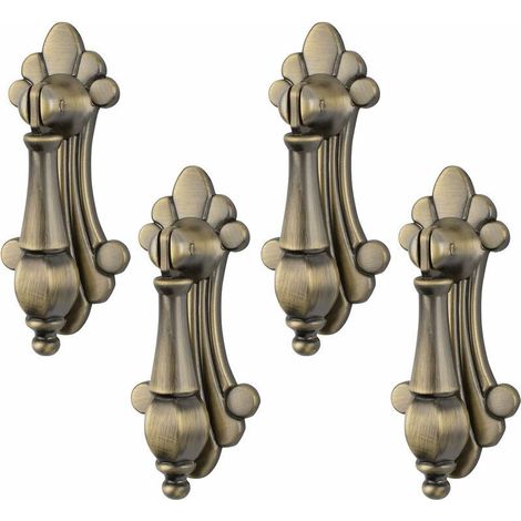 Juego de 4 tiradores colgantes vintage de aleación de zinc con relieve color bronce para armarios, roperos, cómodas, cajones y puertas - Crezuo (1/4)