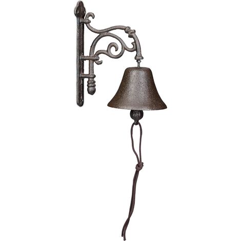 Cloche en Fonte, Design Antique, Sonnette Vintage pour Jardin, avec Corde, extérieur, Accessoire Mural, Marron (1/5)