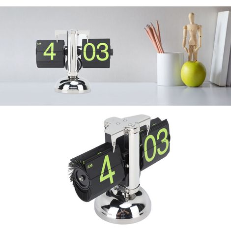 Retro-Digitaluhr mit Klappmechanismus, automatischem mechanischem Uhrwerk, europäischem Design, Edelstahl 304, für Zuhause oder Büro, grüne Ziffern, Maße 16 cm x 21 cm