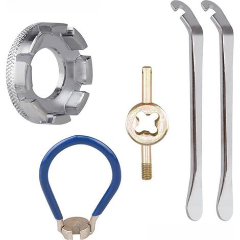 Kit de 5 Outils pour Vélo, Ajusteur de Rayons de Roue, Clé à Rayons et Tendeur de Rayons
