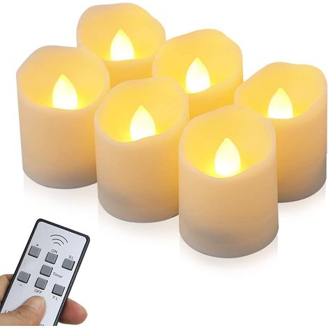 LED-Kerzen mit Timer, 6er-Set flackernde LED-Kerzen mit Fernbedienung, batteriebetrieben, flammenlos, dekorativ für drinnen und draußen, z. B. zu Weihnachten, Ostern und Hochzeiten – Warmweiß (1/5)