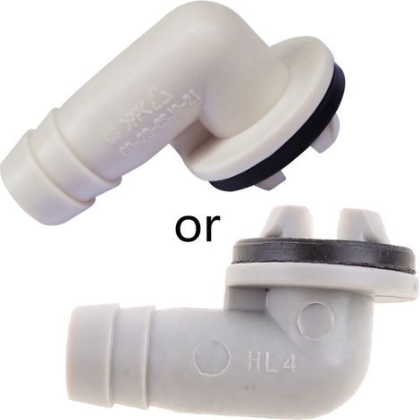 Conector de manguera de desagüe, codo de 15 mm con anillo (1/2)
