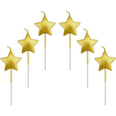 Lot de 6 bougies métalliques exquises pour gâteaux, idéales pour décorer cupcakes, anniversaires, mariages, fêtes, anniversaires de mariage et Saint-Valentin. Couleur : or. (1/5)