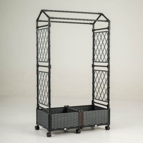 Lot de pots à arrosage automatique surélevés 81 x 40 x 162 cm mobilité facile ambiance cosy en rotin gris