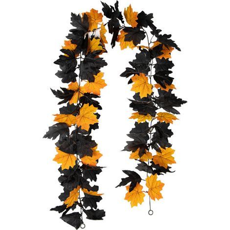 1Pack Artificielles Feuille D'érable Guirlande Halloween, Guirlande Feuilles Automne Mélange de Noir Jaune guirlande feuille Automne pour Decoration Halloween Interieur Exterieur Balcon Jardin (1/5)