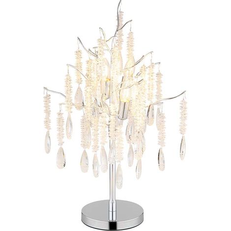 Tischleuchte Wohnzimmerlampe Metall silber Glaskristalle Kabelschalter H 67 cm