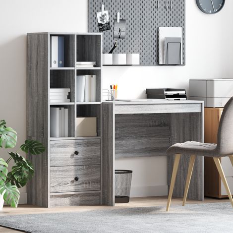 Schreibtisch mit Schubladen mit Regal 2 pcs Graues Sonoma