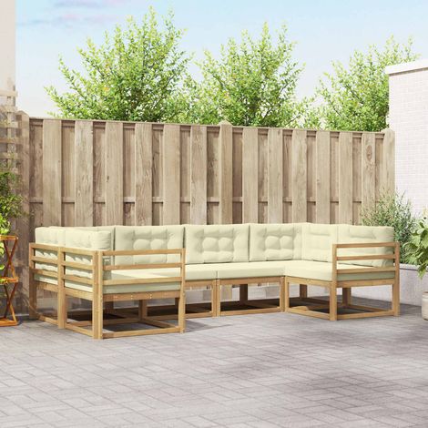 vidaXL Outdoor-Sofagarnitur mit Kissen 6 pcs Weiß und Creme (1/5)
