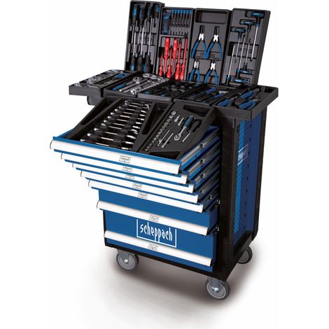 Scheppach Servante d'atelier TW1000 Set d'outils - Chariot d'outillage avec 4 roulettes - 263 pièces incluses - Verrouillable et Mobile - 7 tiroirs (1/5)