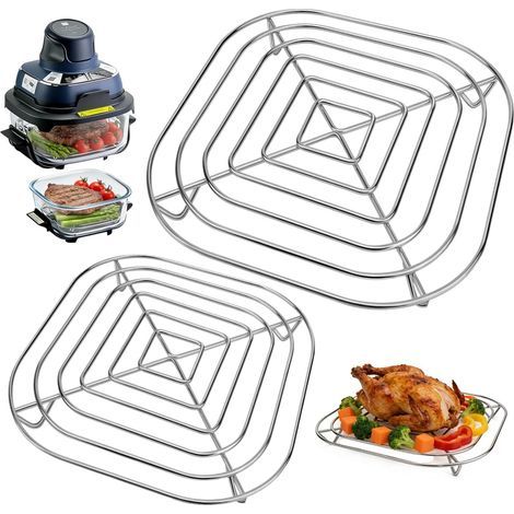 2-teiliges Rost-Set, Edelstahl SUS304, antihaftbeschichtet, hitzebeständig, für Ninja Crispi FN101EU Fritteuse (1/5)