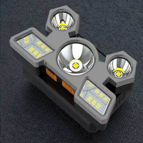 Lampe frontale ABS rechargeable USB, éclairage puissant longue portée pour le camping, le vélo de nuit et la pêche nocturne, double source lumineuse. (1/5)