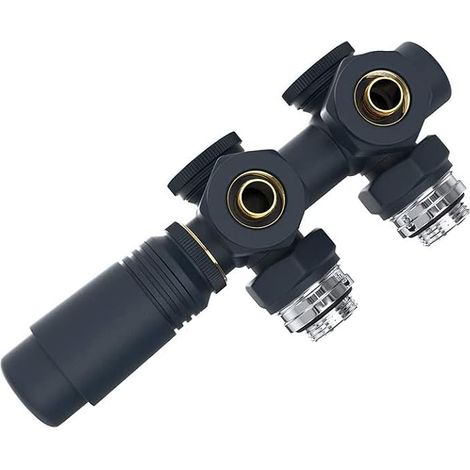 Vanne thermostatique, vanne universelle avec thermostat pour radiateurs, 10 bar, 7 niveaux réglables, Kit de raccordement central (Anthracite) (1/5)