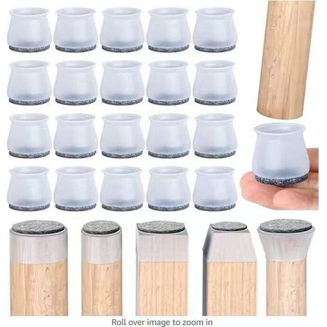 patin chaise,20 pièces protège pied de chaise, tampon chaise, protections de sol en silicone transparent pour pieds de chaise avec patins en feutre, pour sols en bois dur et carrelage (1/5)