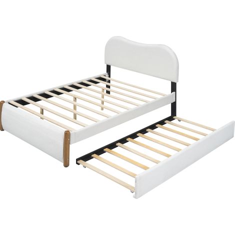 Cama tapizada 140 x 200 cm con cama nido deslizante, blanca, MODENUIT (1/5)
