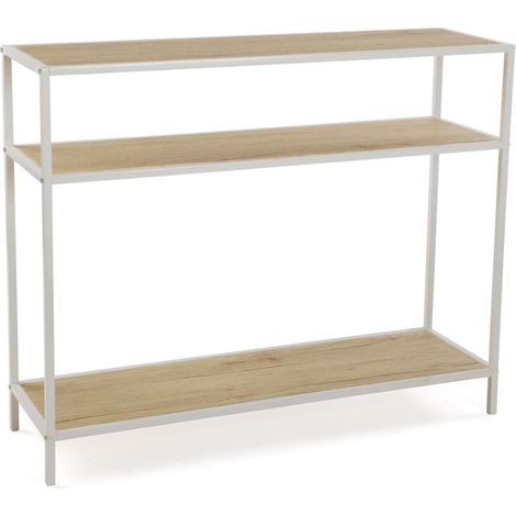 Meuble d'Entrée Étroit pour Entrée ou Couloir, Table Console, avec étagère inférieure, Dimensions (H x l x L) 80 x 30 x 100 cm, Bois et métal, Couleur: Marron et Blanc (1/5)
