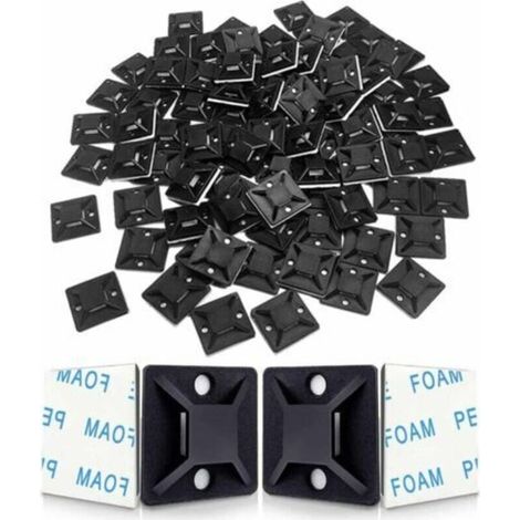 Embases Adhesive pour Attache de Cable Serre-Câbles Auto Adhésif, Support de Serre Câble Plastique, Embase pour Collier de Serrage（120 Pièces 2828mm Noir）,