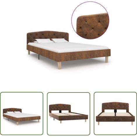 The Living Store Cadre de lit sans matelas marron similicuir daim 120x200 cm - Cadre De Lit - Lit Double - Lit Moderne - Lit En Cuir - Lit Confortable (1/5)
