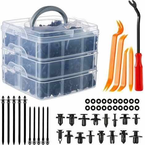 Remaches universales de plástico negro de 655 piezas para paneles y molduras de puertas de automóviles, con caja de almacenamiento. (1/5)