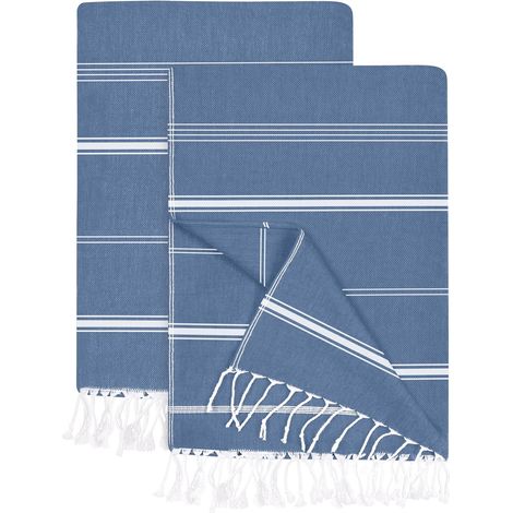 Ensemble de serviettes de plage turques (lot de 2) XXL (100 x 180 cm) – Très grandes dimensions, anti-sable, légères, très absorbantes, séchage rapide (bleu marine) (1/5)