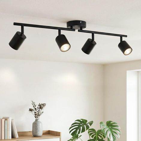 Plafonnier LED 4 Spots Orientable, Noir, GU10, Sans Ampoule Métal Rampe de Spot LED Plafond, Moderne Luminaire Plafonnier Spot, Luminaire Interieur pour Salon Cuisine Chambre (1/5)
