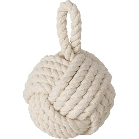 Türstopper Set Jute Knoten Natur Strick Kugel Stoff Boden 1,5 kg Gewicht mit praktischer Schlaufe (Creme)