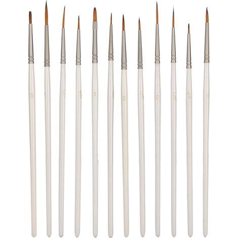 Ensemble De Pinceaux En Nylon - Manche En Bois Et Virole Aluminium - Pour Peinture À L'Huile Et Aquarelle - Lot De 12 Pièces (1/5)