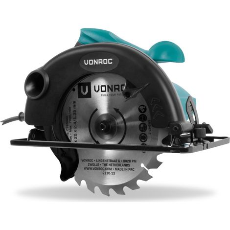 VONROC Scie circulaire 1200W – 185mm – Guide parallèle et lame de scie pour bois 24 dents inclus
