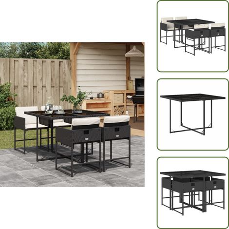 The Living Store Ensemble à manger de jardin coussins 5pcs Noir Résine tressée - Salon De Jardin - Meuble De Jardin - Set De Salon De Jardin - Résine Tressée - Mobilier D'extérieur