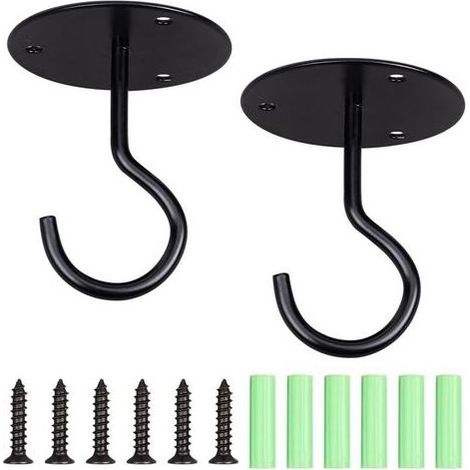 Lot de 2 crochets de plafond pour moustiquaire, crochets adhésifs pour lit superposé, crochets pour lit à baldaquin, avec vis et chevilles de montage en alliage, noir (1/4)