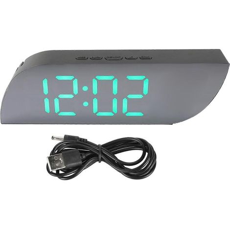 Réveil miroir LED, prise USB, alimentation de secours par pile AAA, avec fonction snooze. (1/5)