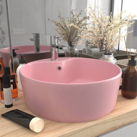 Lavabo de luxe avec trop-plein Rose mat 36x13 cm Céramique (1/5)