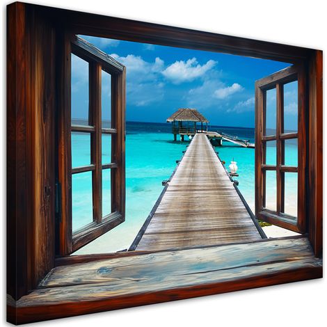 Tableau déco Fenêtre Mer Tropicale Jetée 60x40 (1/5)