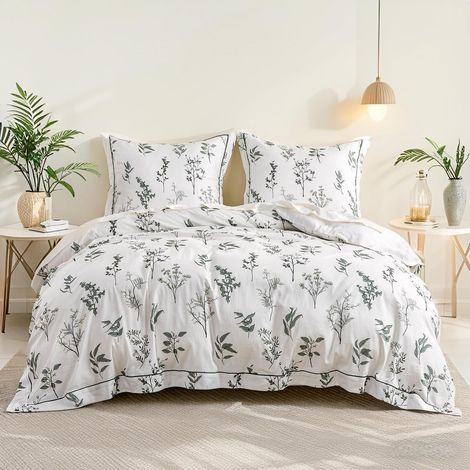 Bettwäsche-Set 155x220 cm Baumwolle Weiß mit Blumenmuster, 2-teilig