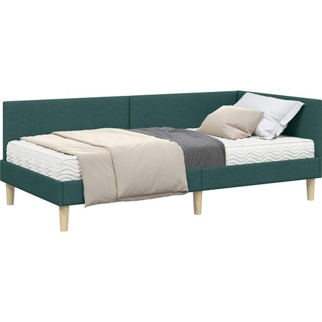 Maison Exclusive - Cadre de lit d'angle avec matelas Autre 2 pcs Vert tissu (1/5)