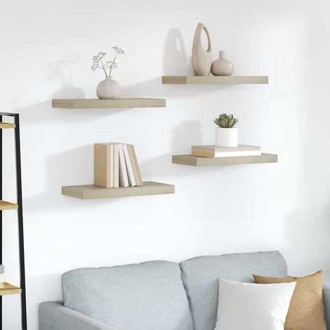 Lot de 4 Étagères murales flottantes Étagère de Rangement - Meuble de rangement Chêne 50x23x3,8 cm MDF BV701725 - BonneVie (1/5)