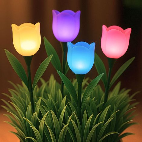BEPER P207ILO105 Set 4 Lampade Solari TULIPANO, Luci Solari da Giardino a Forma di Fiore con Picchetto, Accensione Automatica, LED da Esterno IP44 per Vialetti, Aiuole e Balconi (1/5)