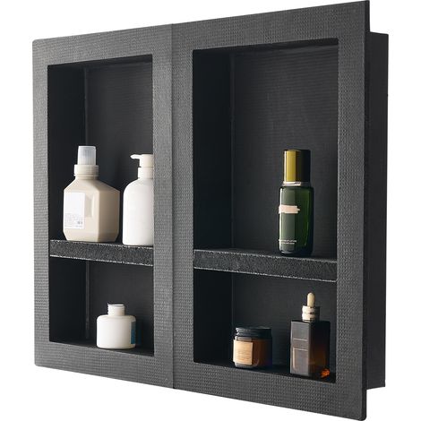 VEVOR Nicchia per Doccia, 40,6 x 61,0 cm Quattro Strati, Nicchia da Parete Incassata con Ripiano Mobile, 10,2 cm di Spessore, per Sapone, Angoli Quadrati, Sigillato Impermeabile, Nero