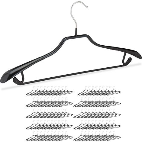 Set 100 Grucce per Completi, Omini Appendiabiti Gommati, in Metallo, Antiscivolo, Salvaspazio, 44 cm, nero