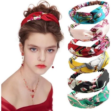 (Wie abgebildet) Haarband – Damen – Boho-Stil – Gedreht – Blumenmuster – 6er-Pack – Verstellbares Gummiband (1/4)