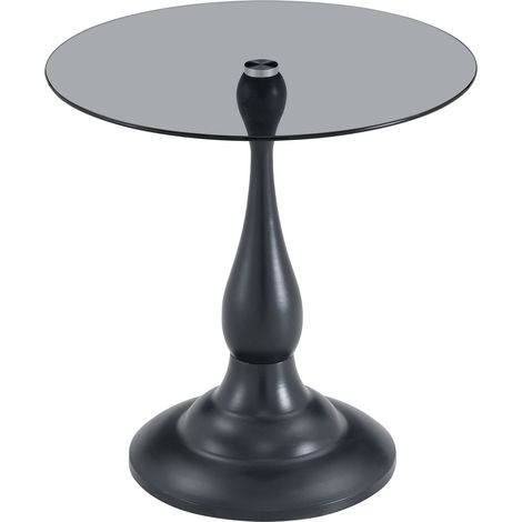 Runder Couchtisch aus schwarzem gehärtetem Glas, moderner Beistelltisch mit stabilem Sockel, 50 cm (1/5)