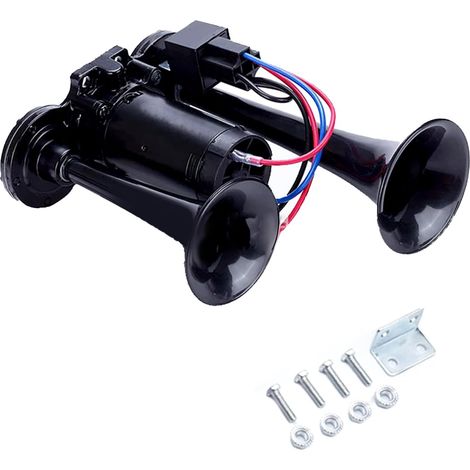 Clacson ad aria compressa per camion, 600 dB, 12 V, doppia tromba, super forte, con compressore, per camion, treni, autocarri, auto, barche (nero)