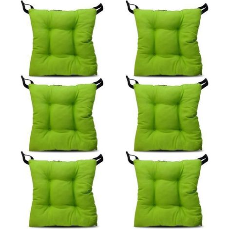 Coussin de chaise - JUANIO - Lot de 6 - 40x40 cm - Vert - Effet matelassé (1/4)