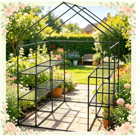 Serre de jardin pour tomates 143 x 143 x 195 cm en film PE vert, porte zippée, structure acier facile à monter, protection toute saison - CHICFURN (1/5)