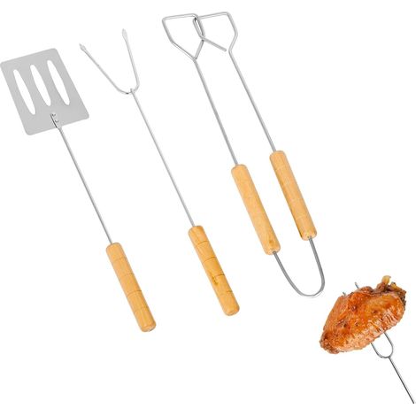 Set di utensili per barbecue - Set di tre utensili per barbecue - con manico in legno (1/5)