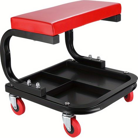 Kfz-Reparaturhocker, Hocker zum Anbringen und Reparieren von Fenstertönungsfolien, U-förmiger Hocker mit Werkzeugablage und Stauraum, ergonomischer Sitz. (1/4)