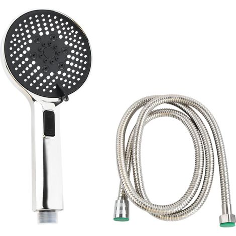 Pommeau de Douche Haute Pression avec Tuyau 1,5 m, Douchette Salle de Bain 5 Jets, Économie d'Eau, Chromé ABS, Basse Pression (Noir) (1/5)