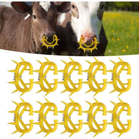 Lot de 10 picots nasaux en plastique épais pour veaux, dispositif de sevrage, protège-nez pour hérisson, anneau nasal pour vache, jaune (1/5)
