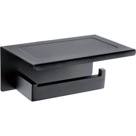 Toilettenpapierhalter, Wand-Toilettenpapierhalter, schwarz lackiert, mit Handyhalterung - Crezuo